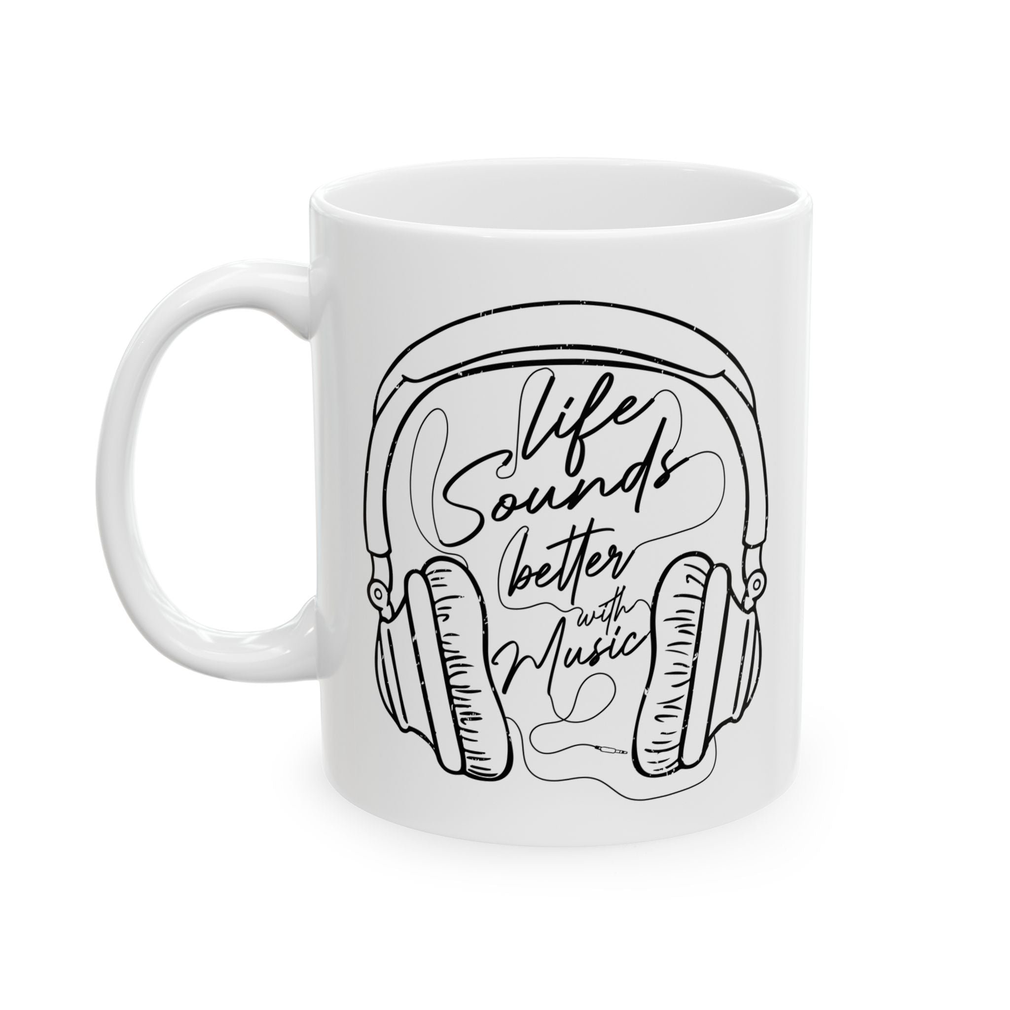 Retro Headphones Outline Coffee Mug — Music Lover Gift (11oz/15oz)