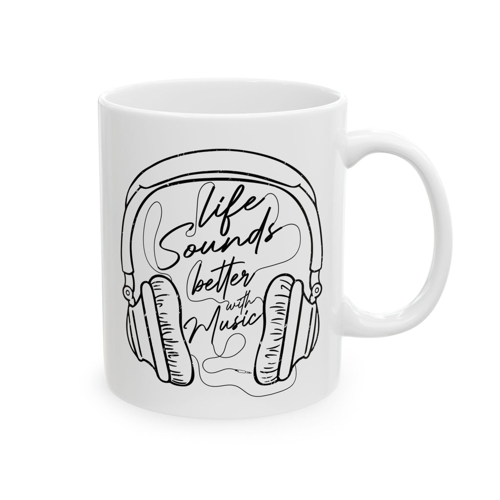 Retro Headphones Outline Coffee Mug — Music Lover Gift (11oz/15oz)