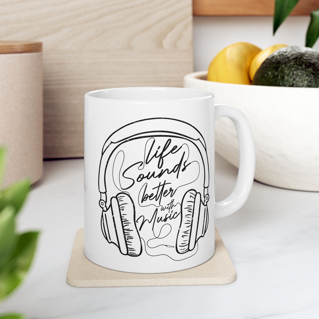 Retro Headphones Outline Coffee Mug — Music Lover Gift (11oz/15oz)