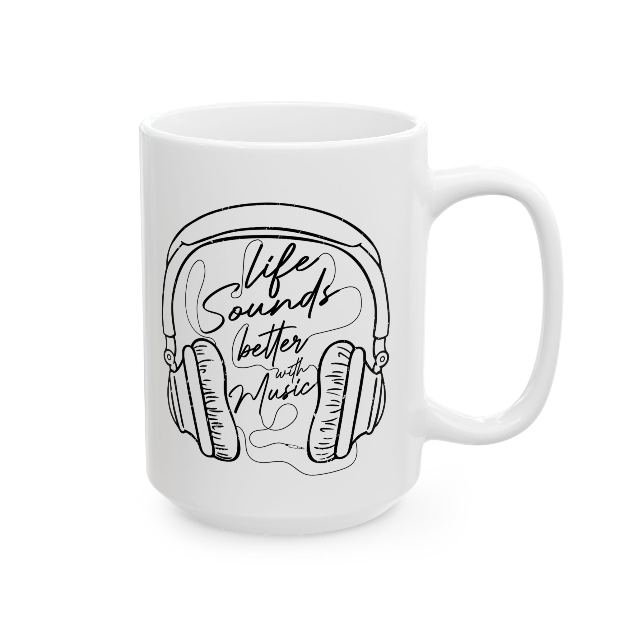 Retro Headphones Outline Coffee Mug — Music Lover Gift (11oz/15oz)