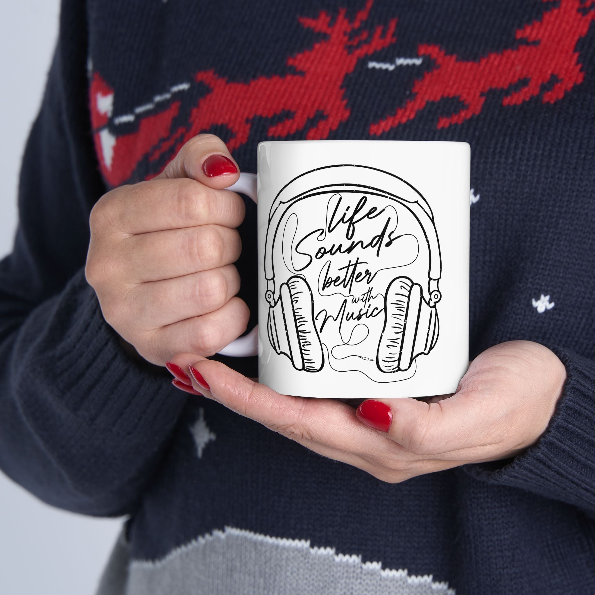 Retro Headphones Outline Coffee Mug — Music Lover Gift (11oz/15oz)